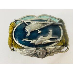 Small Private Planes Jets Pilots 1983 Siskiyou Belt Buckle Pewter Enamel Vintage